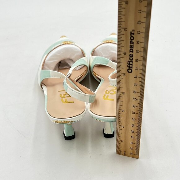 FSJ Mint Green Striped Kitten Heel Slingback Sandal Pointy Toe Sexy Pumps - Picture 5 of 8